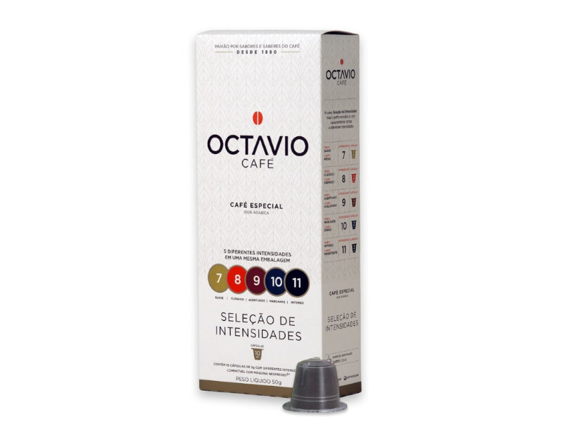 Embalagem de seleções de sabores e intensidades da Octavio. Imagem: octaviocafe.com.br