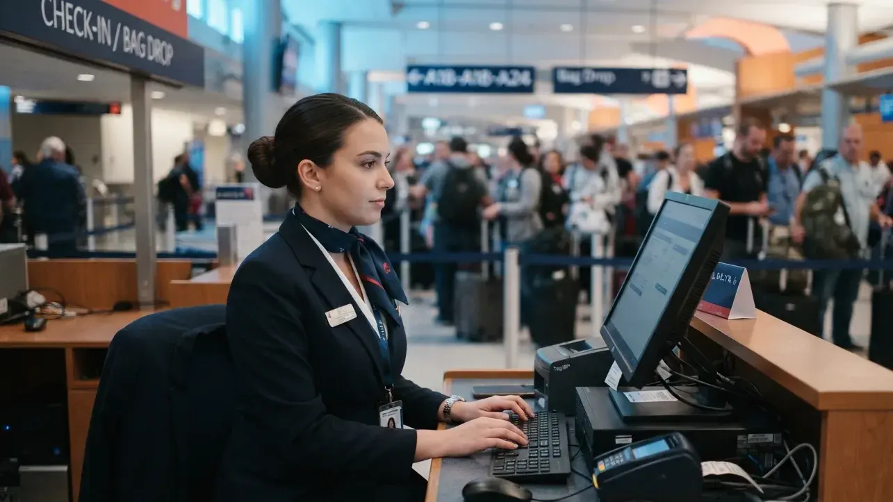 Airline counter document check before accepting baggage
