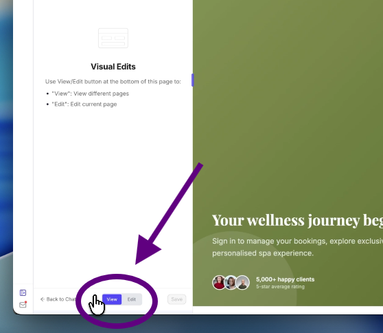 Image showing where users can click to toggle between visual and edit mode without dealing with complicated javascript-based wysiwyg editors