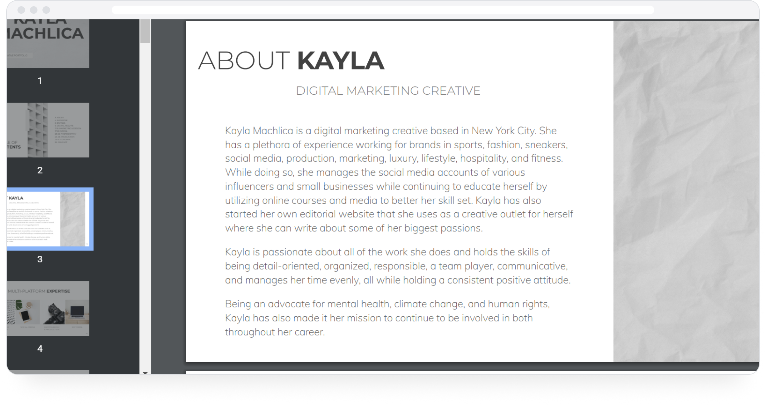 Kayla Machlica's digital marketing and social media portfolio on PDF