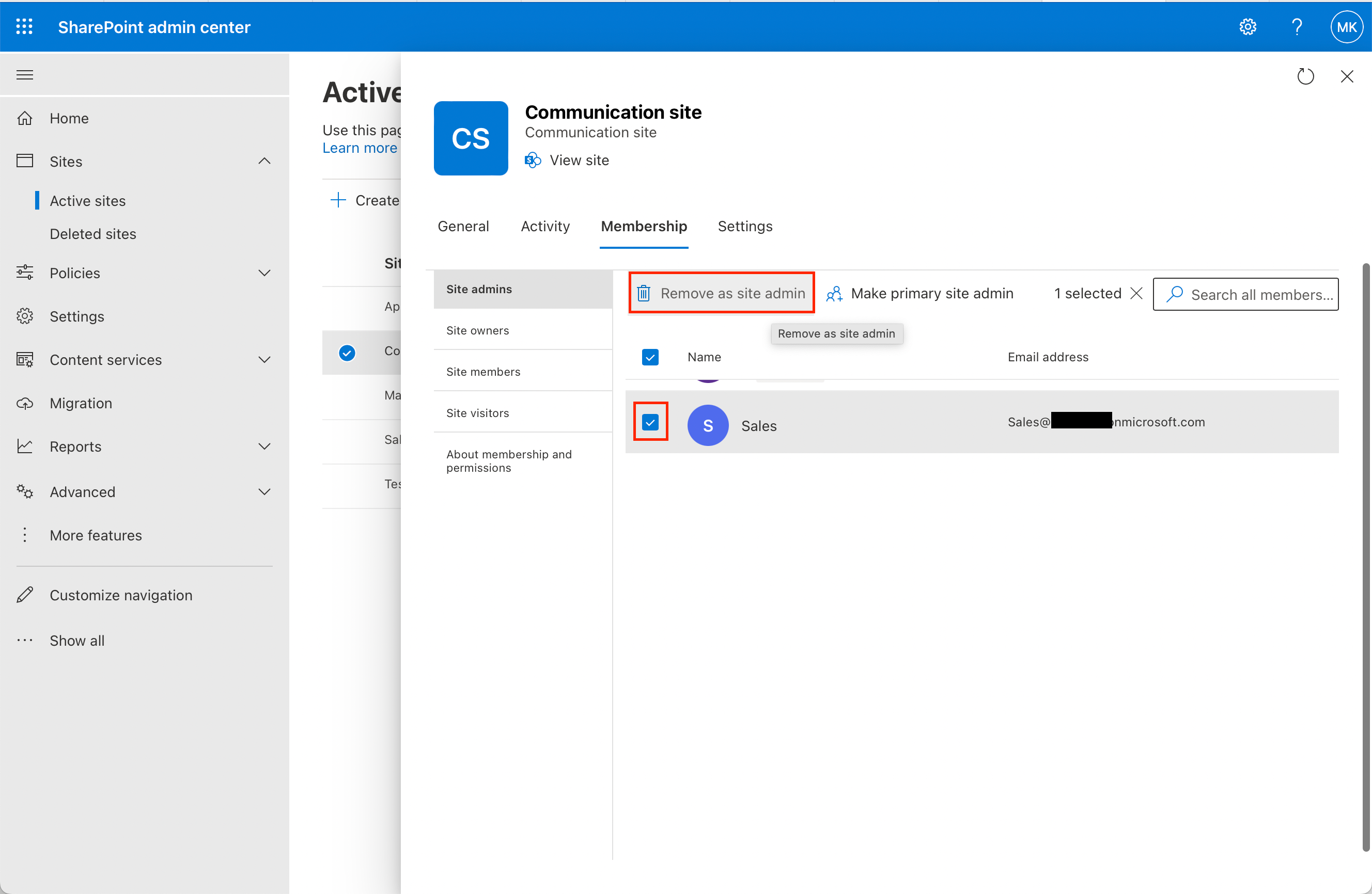 Removing site collection admin in Sharepoint