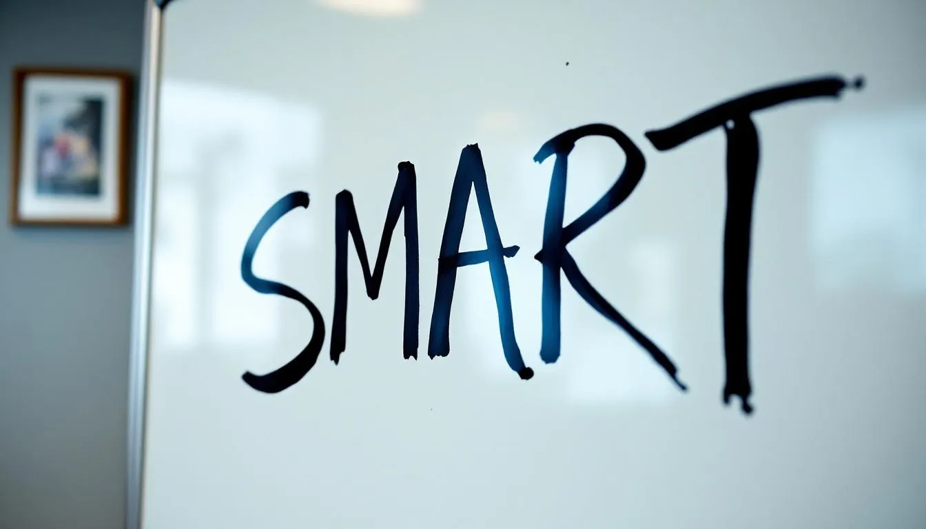 The image features the word 'SMART' prominently displayed on a piece of paper or a board, symbolizing the importance of effective communication skills in learning English as a foreign language. This representation emphasizes the value of improving your English skills and vocabulary for better interaction and understanding in daily life.