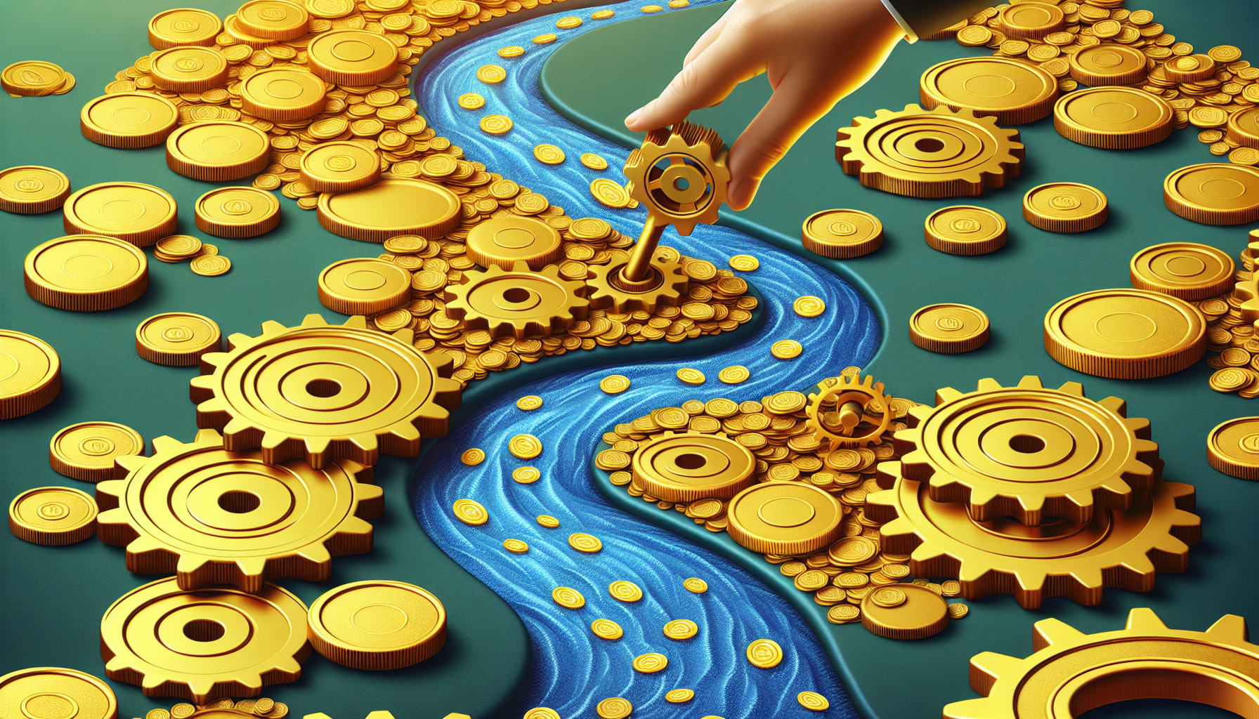 CFO strategies and risk management: optimizing cash flow with financial gears and gold coins.
