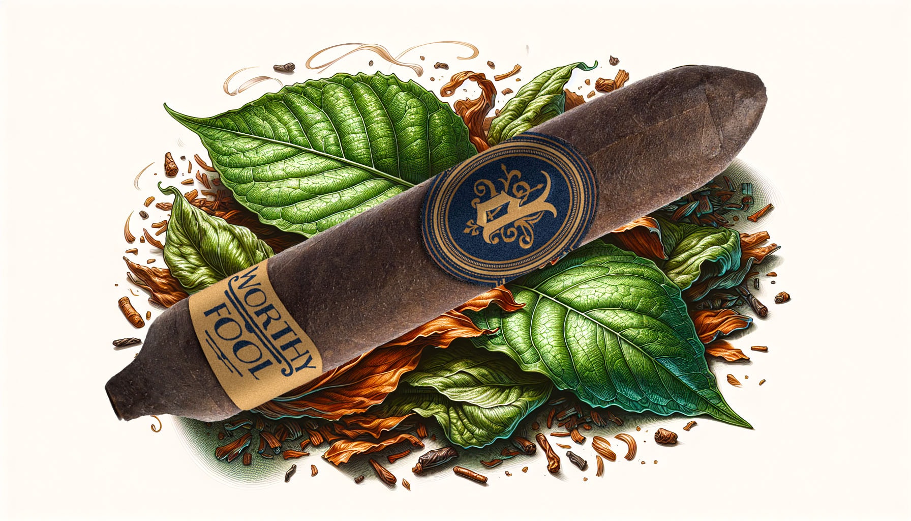 An artistic representation of a dark Ecuadorian Sumatra wrapper cigar.