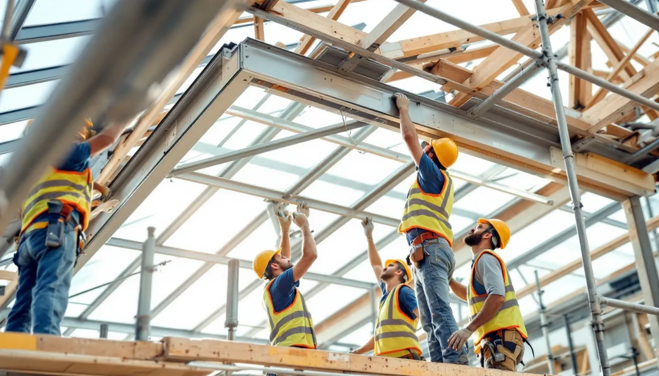 Une équipe d'installateurs travaille sur la structure d'un solarium, en utilisant des matériaux de qualité pour assurer la durabilité et l'isolation du projet. Ce solarium 3 saisons est conçu pour offrir un espace lumineux et confortable, idéal pour profiter de la lumière du soleil tout en étant protégé des intempéries.