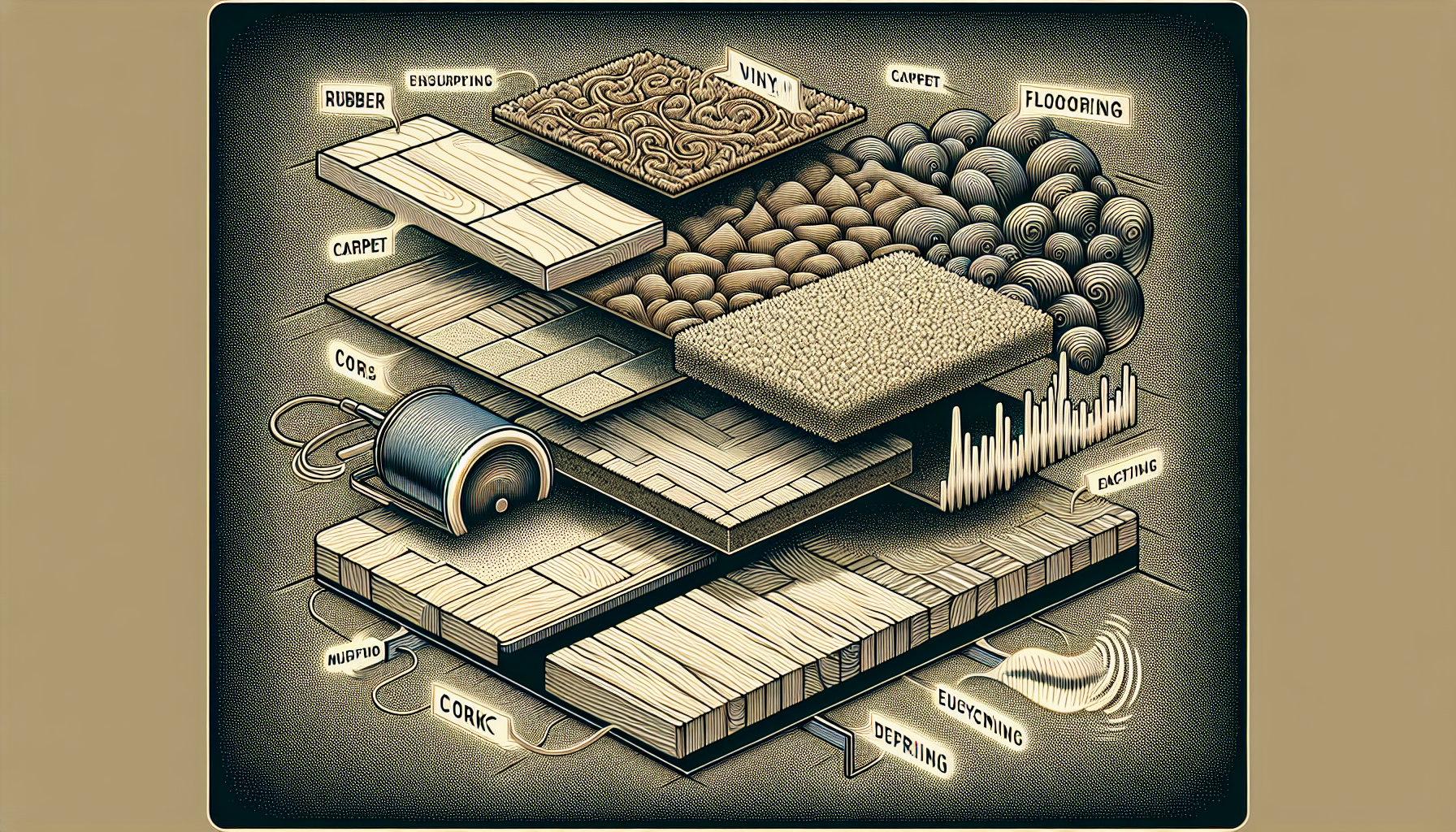 Illustration of different types of acoustic flooring materials