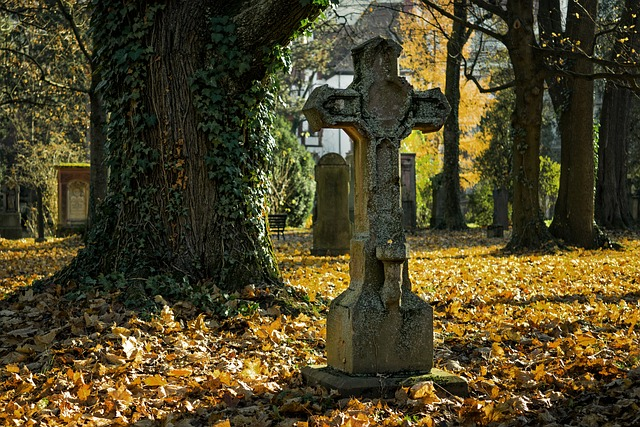 autumn, cemetery, cross
