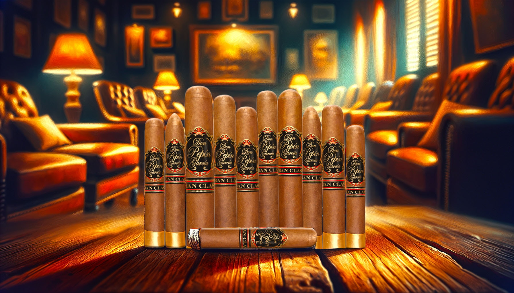 An assortment of Don Pepin Garcia Cuban Classic cigars displayed elegantly.