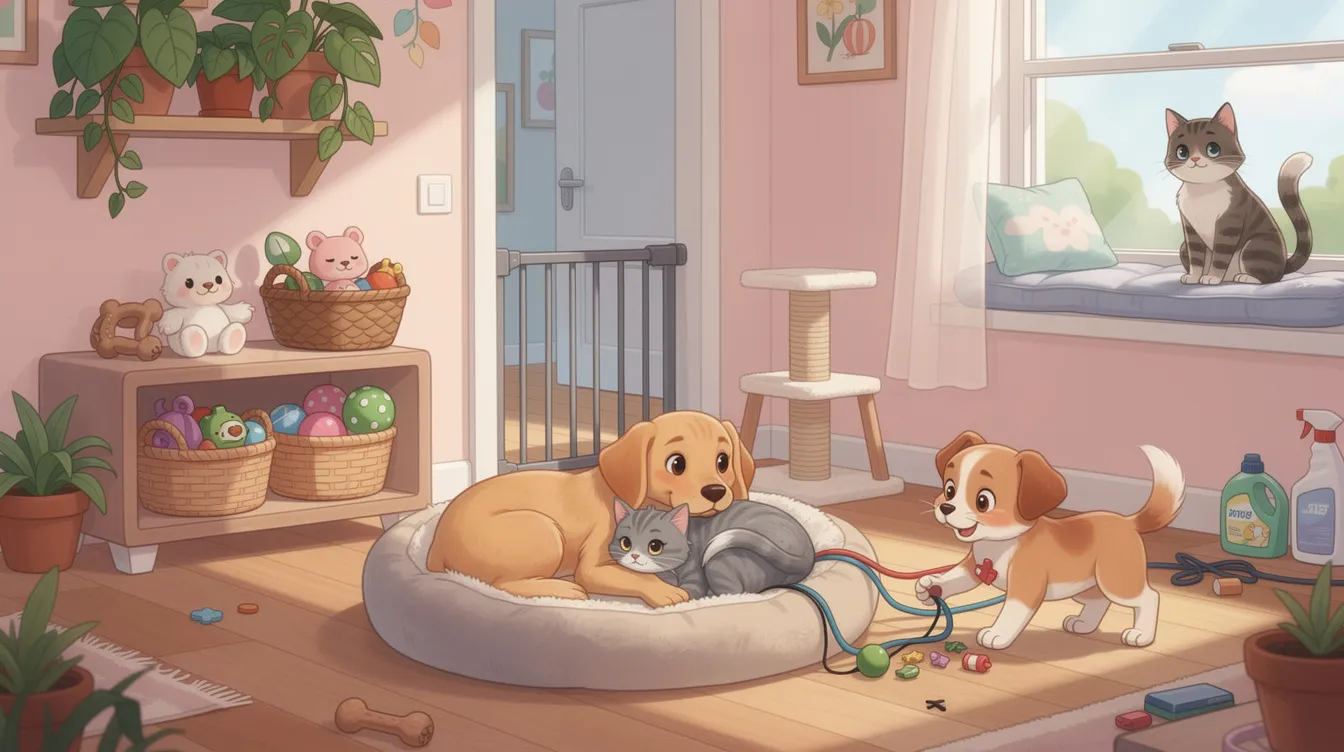 A designated safe zone for pets in a home, showcasing a comfortable space for furry friends.