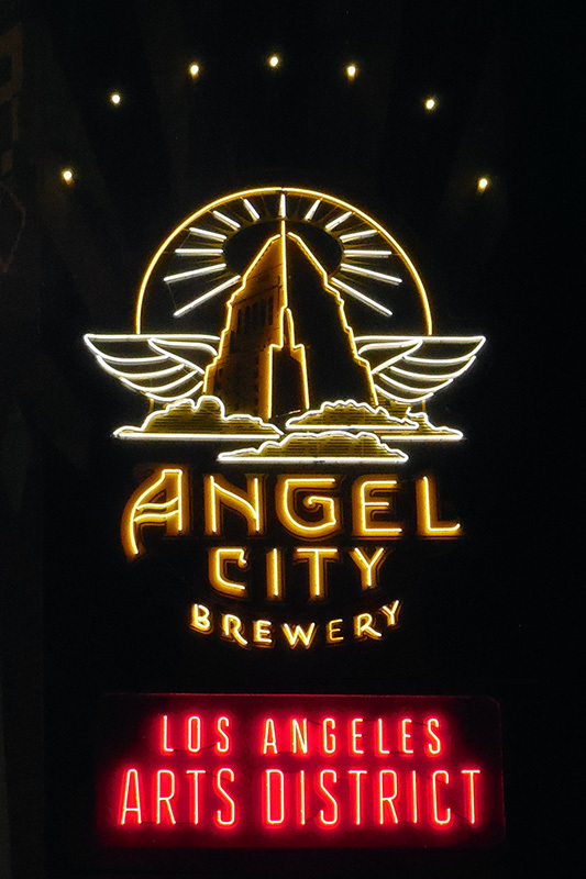 Angel City Brewery in Downtown Los Angeles. Classic neon sign with animation. 