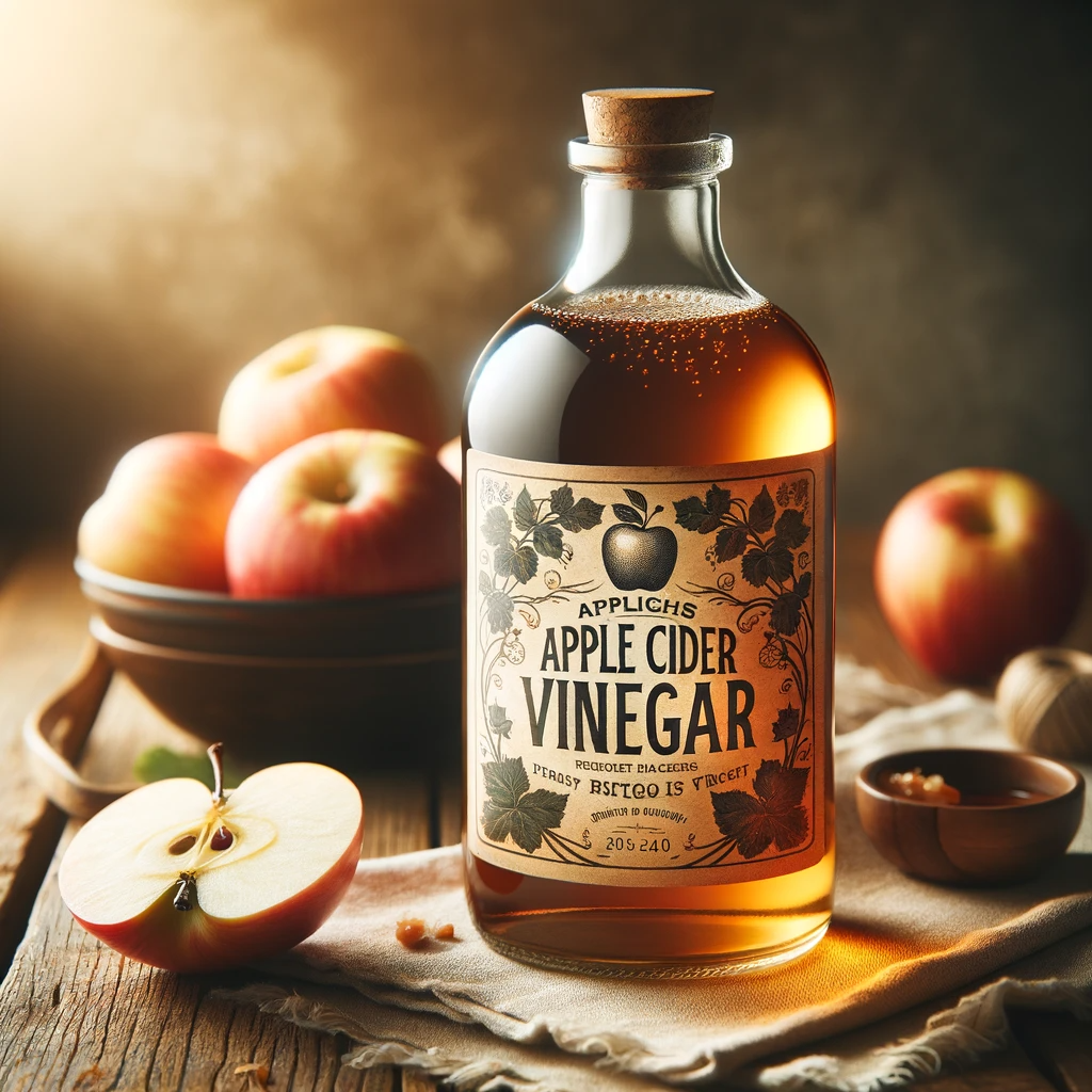 Clear bottle with apple cider vinegar