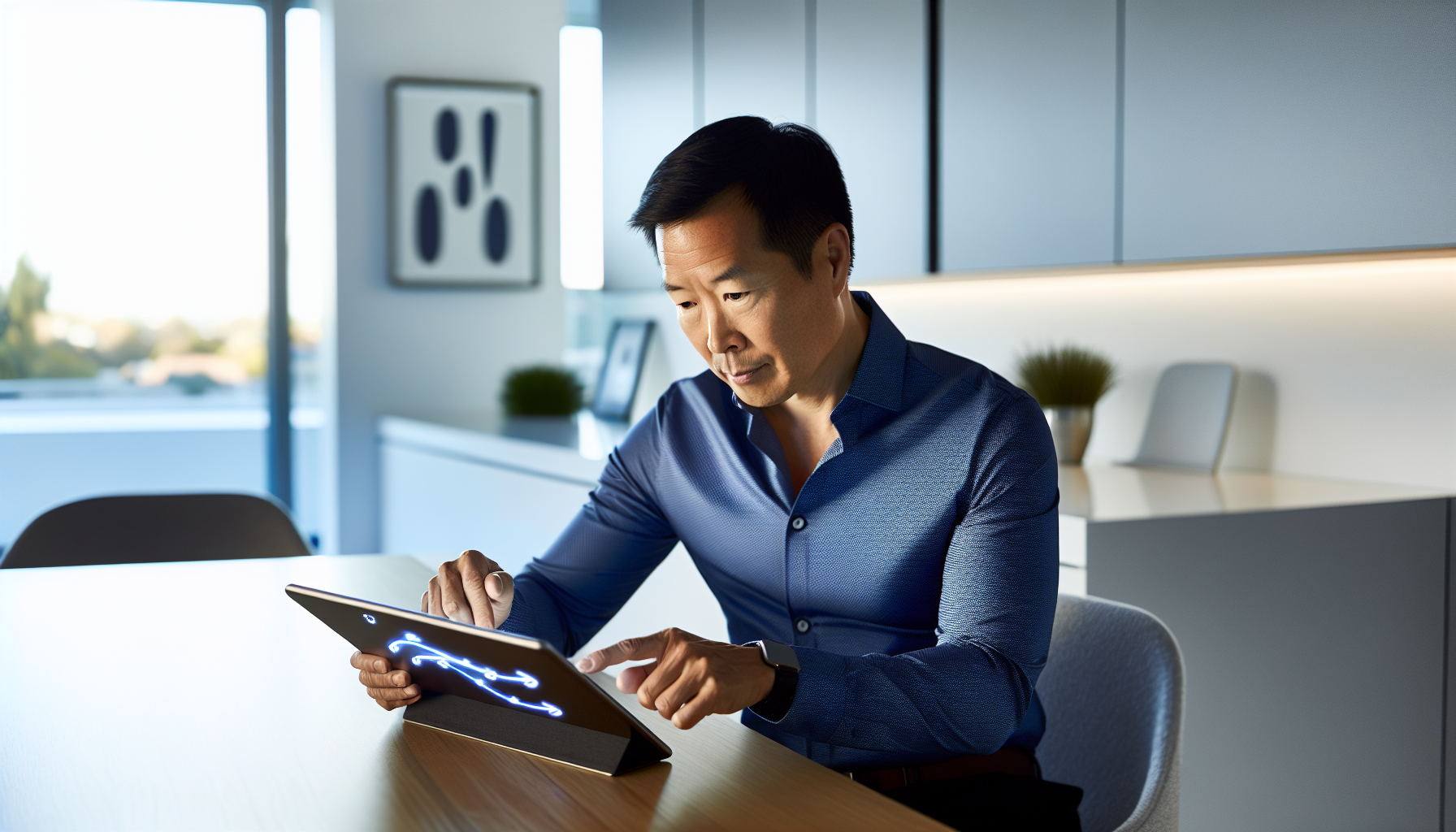 Man comparing insurance providers on a tablet
