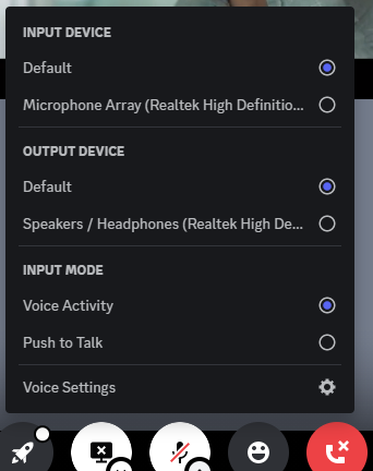 Picture showing the menu that pops up when you click on the microphone drop-down menu on Discord