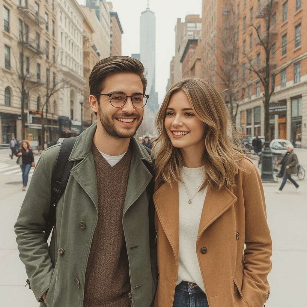 Image of happy couple in NYC after recovering from the distancer dynamic in the relationship.