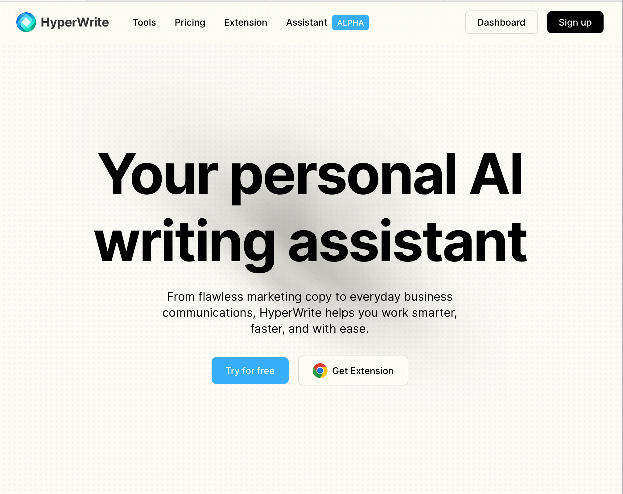 Hyperwrite AI homepage