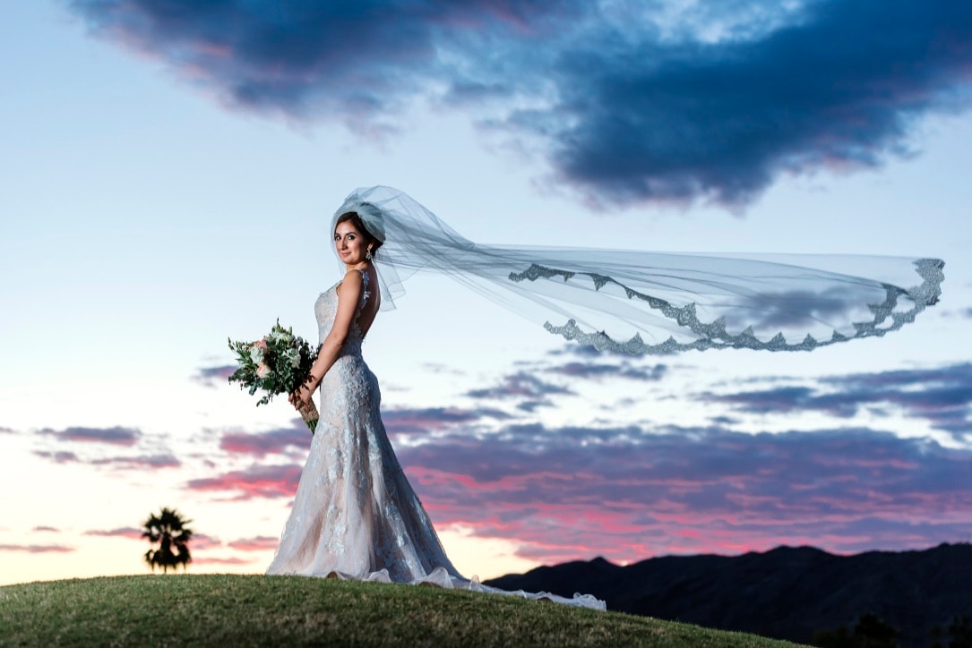 A sunset photo at a wedding in Arizona.