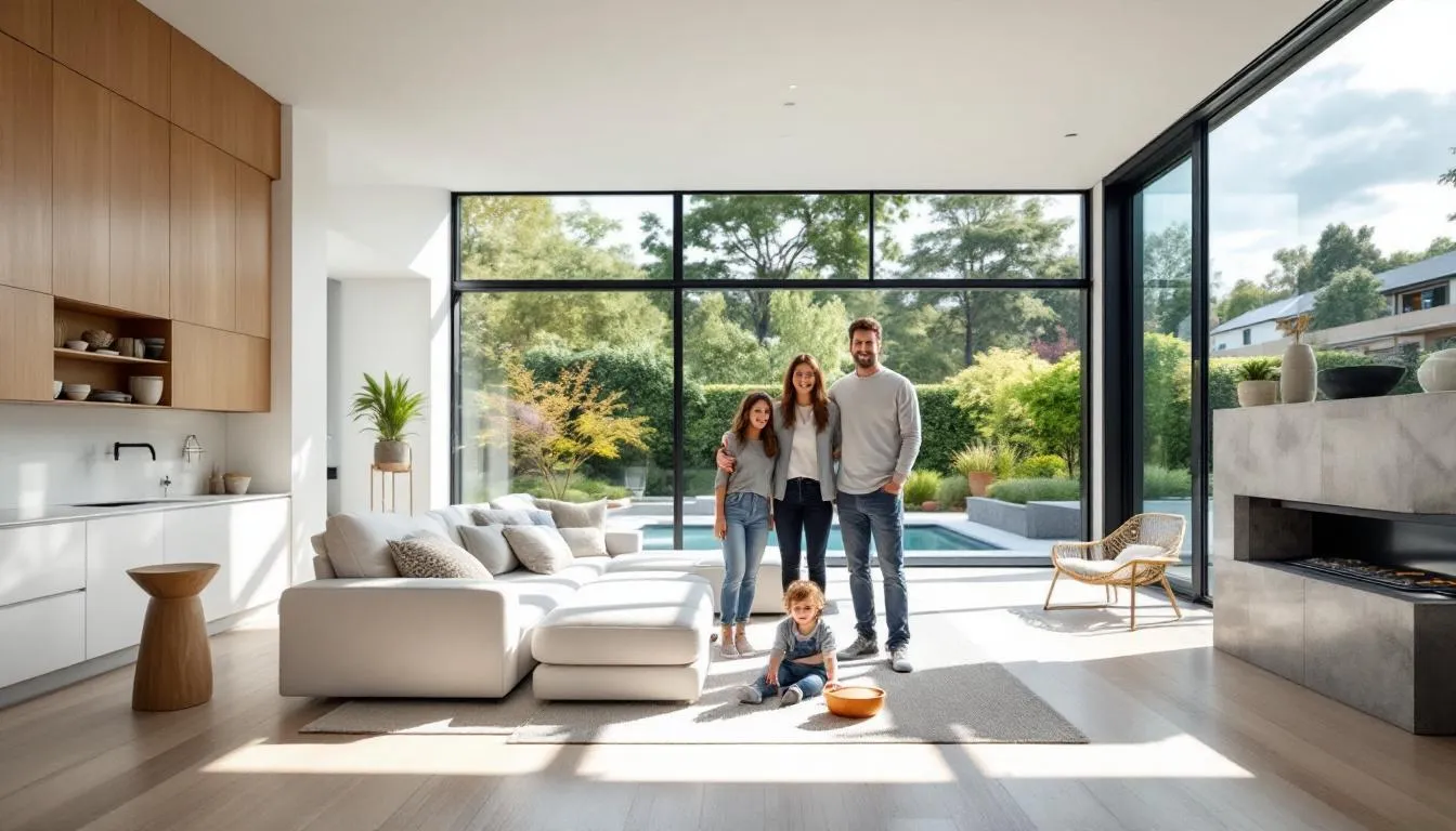 A family enjoying their newly built dream home, emphasizing quality craftsmanship.