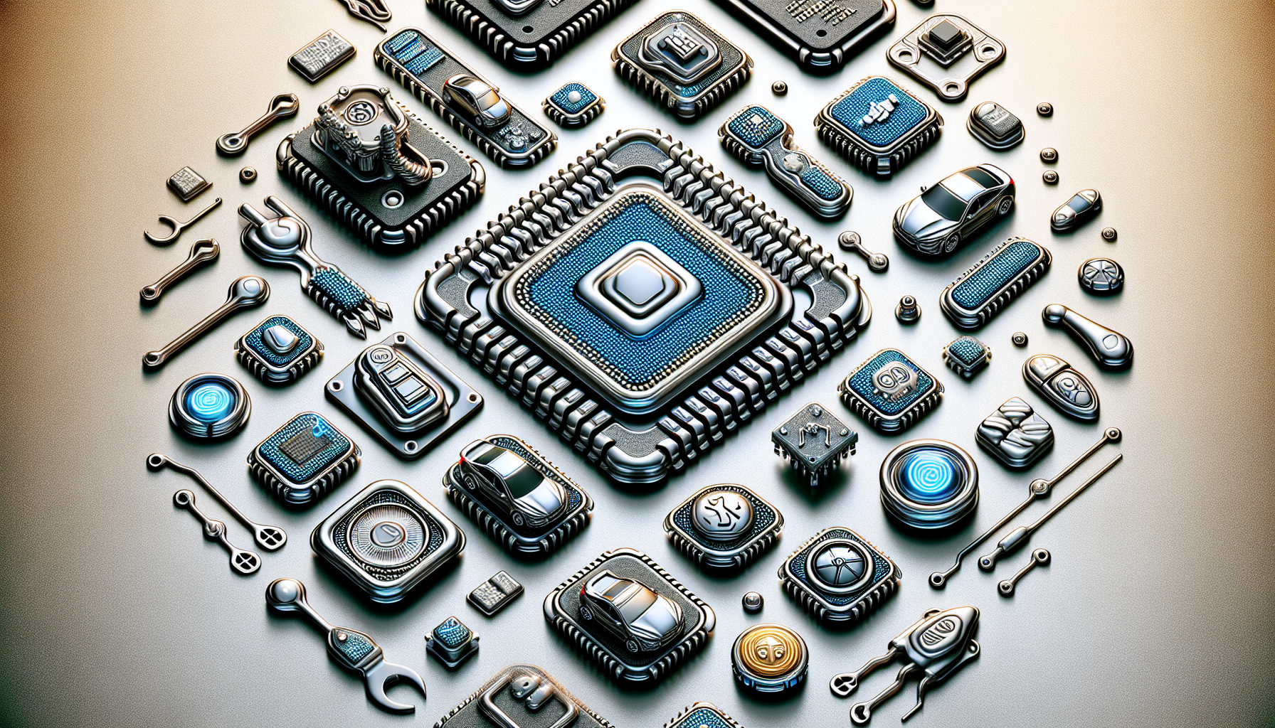 Illustration of automotive chips enhancing fuel economy, safety, and performance