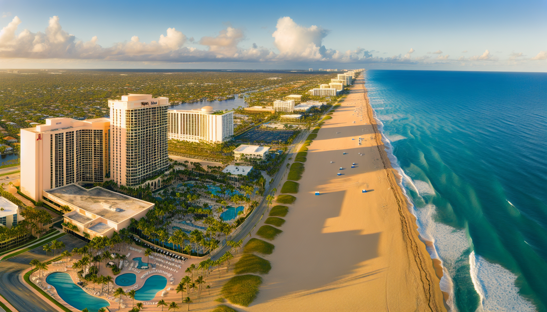Aerial view of Fort Lauderdale beach and marriott hotels