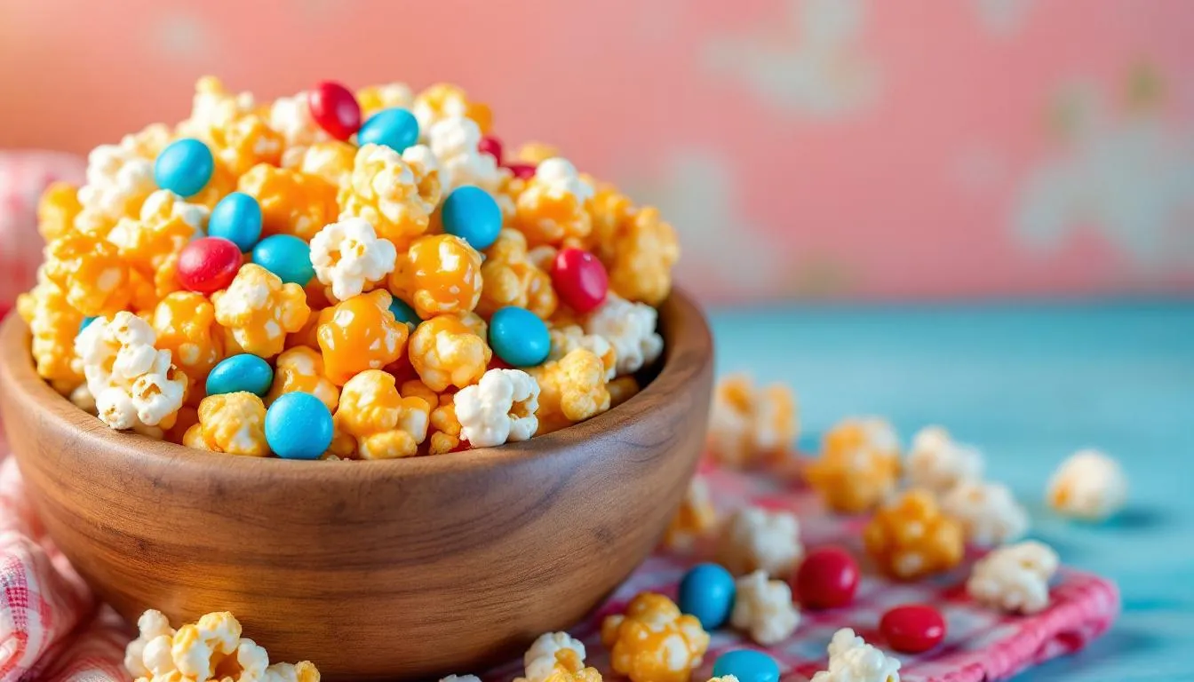 A colorful mix of sweet and salty popcorn snacks, perfect for a snack lover.