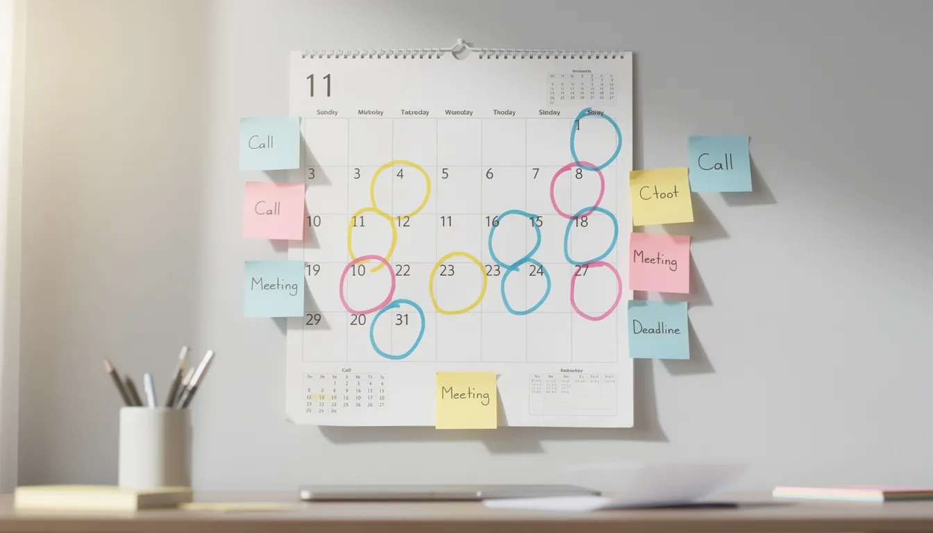 Payroll Compliance Checklist For Accurate And Legal Payroll 1 The image shows a calendar filled with colorful sticky notes and marked highlighted dates, indicating important deadlines related to payroll compliance, including federal income tax and overtime pay. This visual serves as a reminder for effective payroll management and maintaining compliance with various payroll regulations.