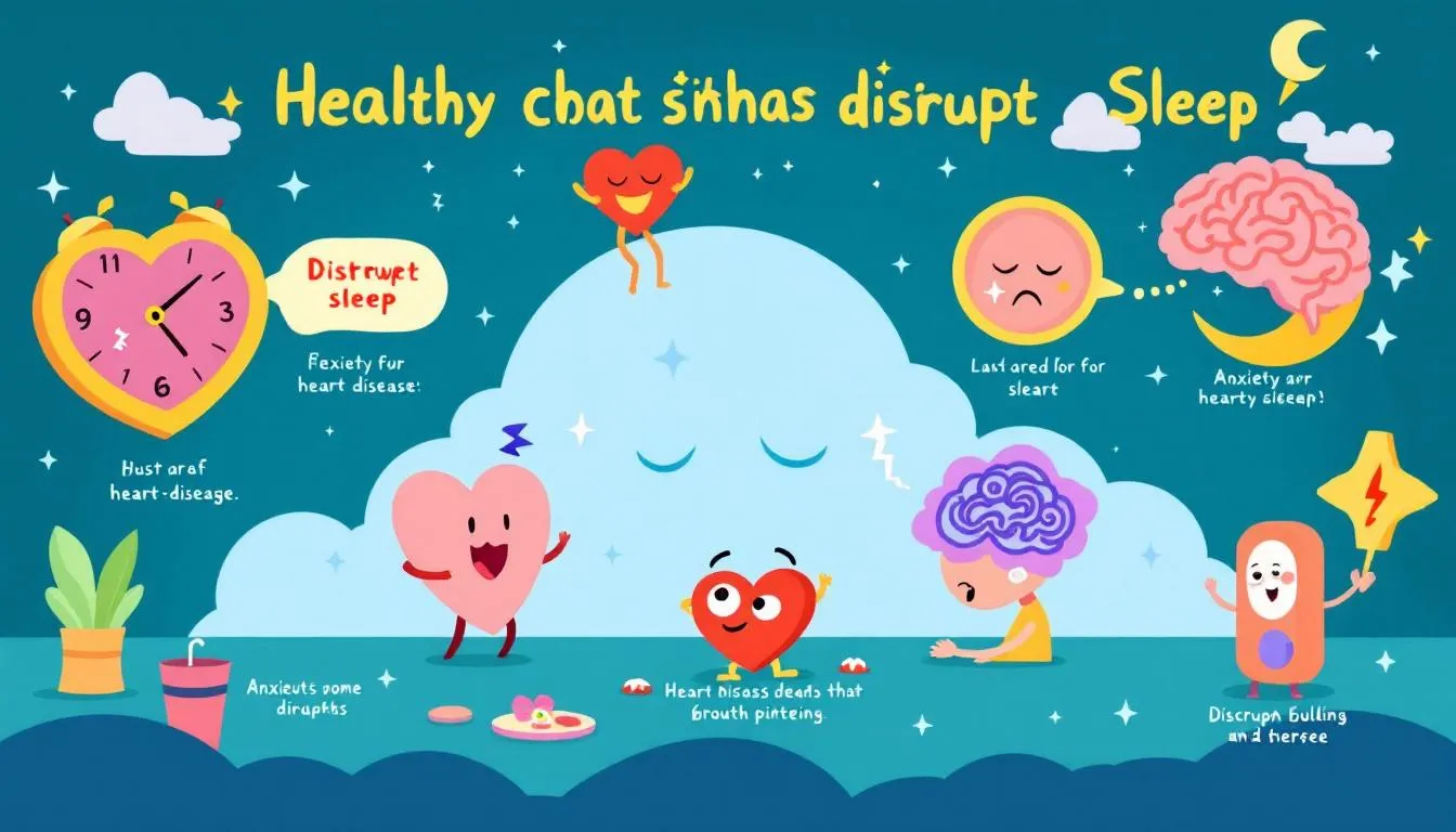 Health conditions that disrupt sleep, such as heart disease and anxiety.