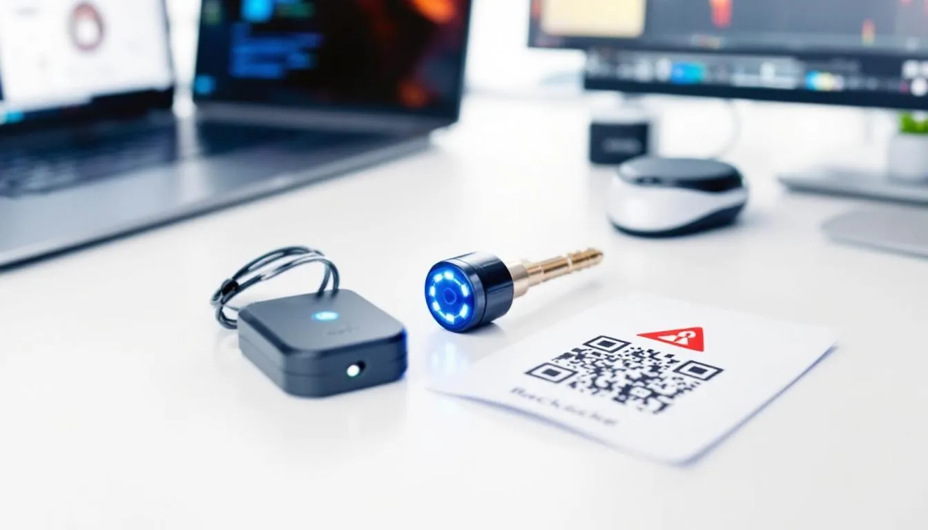 The image displays various security elements essential for managing digital assets, including hardware wallets, backup sheets, and security devices designed to protect private keys. These tools emphasize secure storage practices and maximum security for users looking to safeguard their cryptocurrency, such as Bitcoin and Ethereum.
