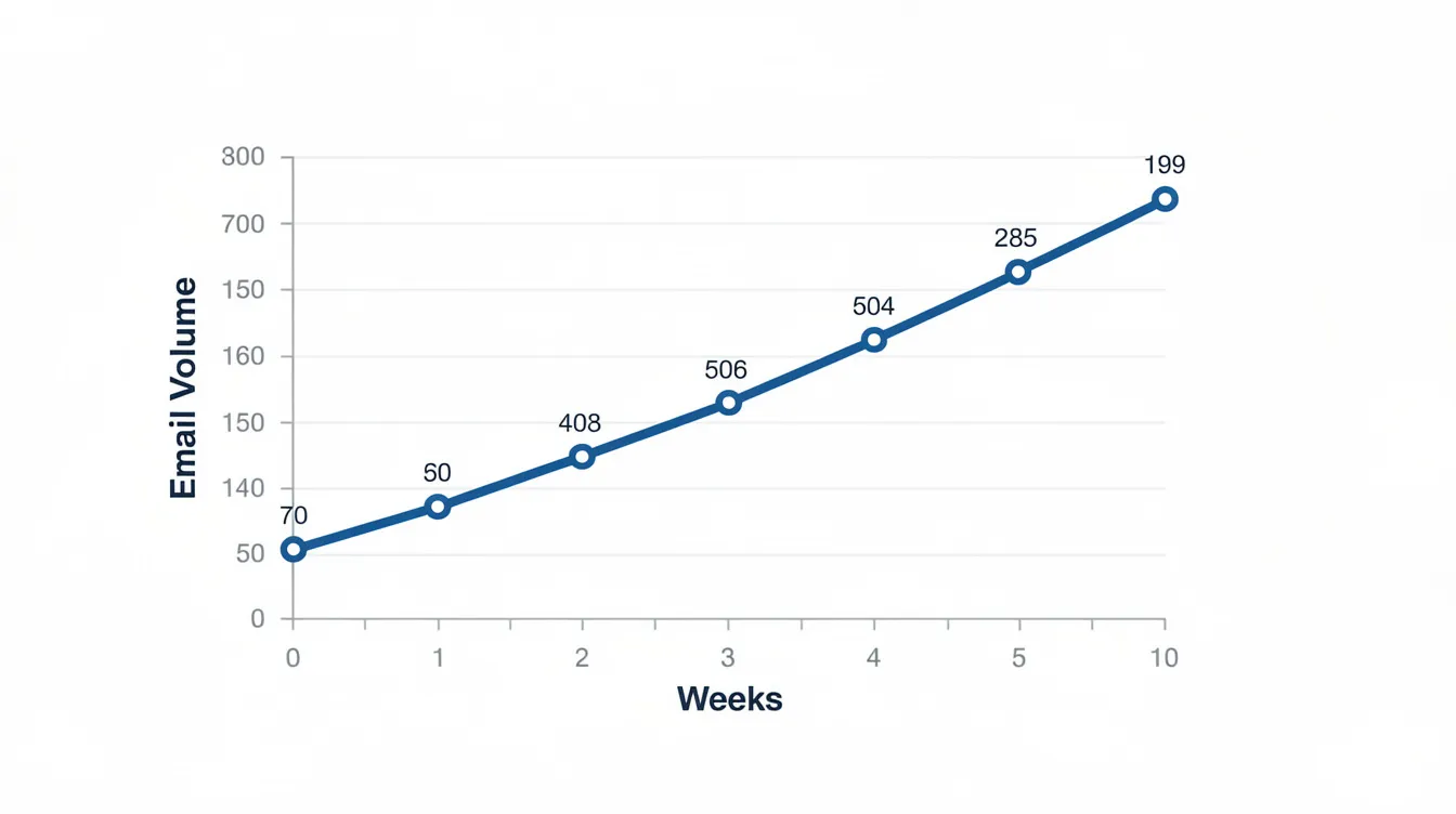 The image features a line graph that trends upward, illustrating a steady growth in email volume over several weeks. This growth can be essential for email marketing campaigns, as it highlights the importance of maintaining a positive sender reputation and achieving high inbox placement rates with major mailbox providers.