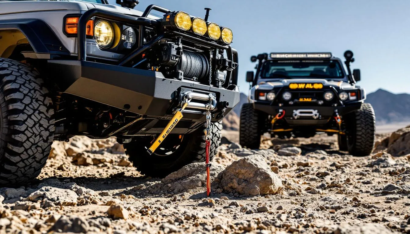 A comparison of hydraulic and electric winches on a 4x4 vehicle.