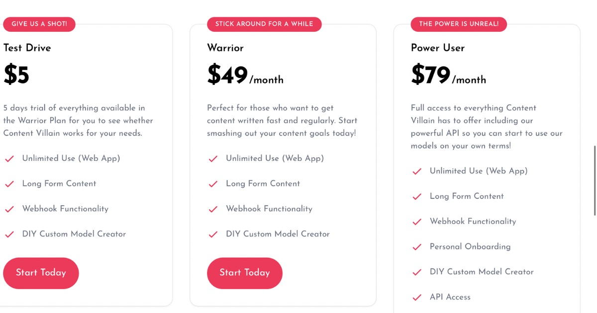 Content Villain Pricing