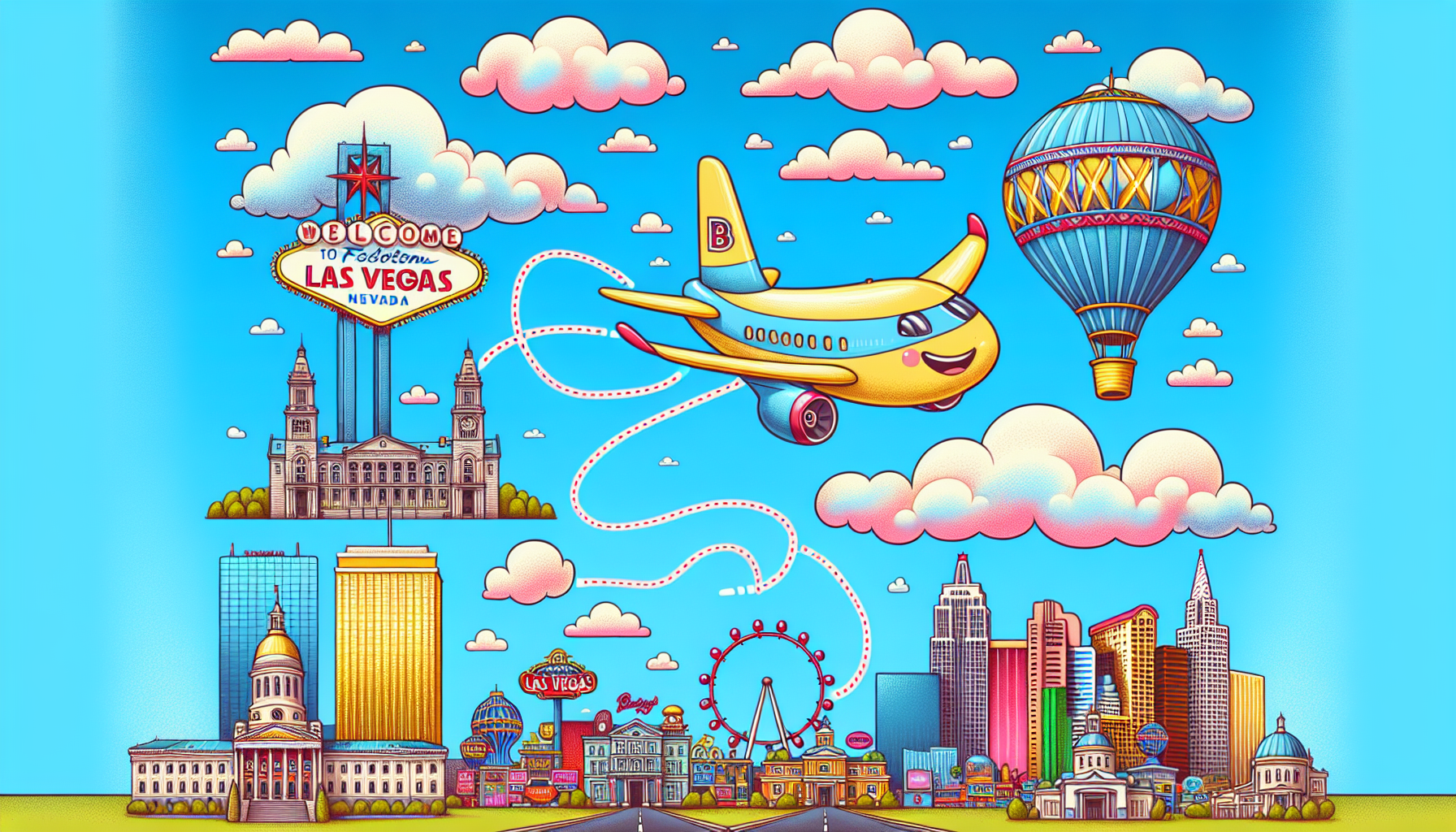 A cartoon representation of direct flights from Boston to Las Vegas.