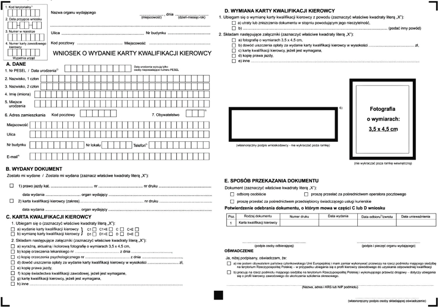 Application for Driver's Qualification Card.