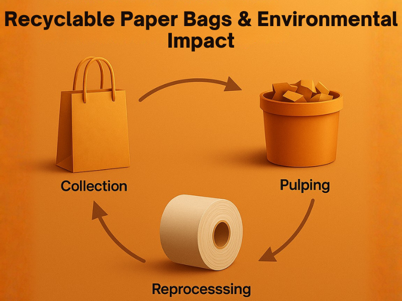 an illustration of a recyclable paper bags and environment impact