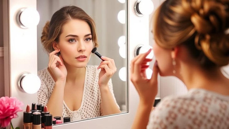 A woman applying makeup with Vanity Mirror Lights