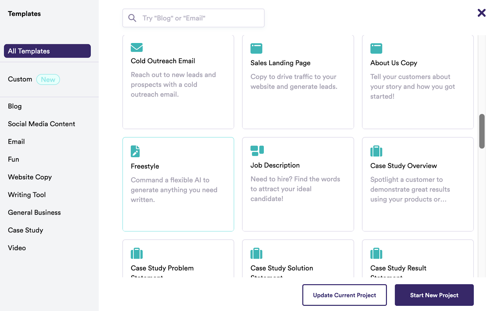 Copy.ai templates overview 