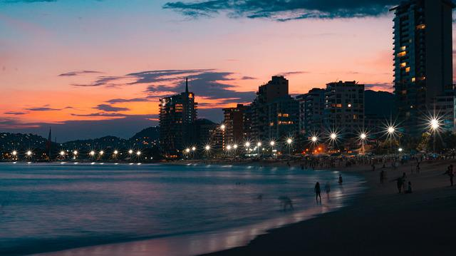 acapulco, beach, sunset