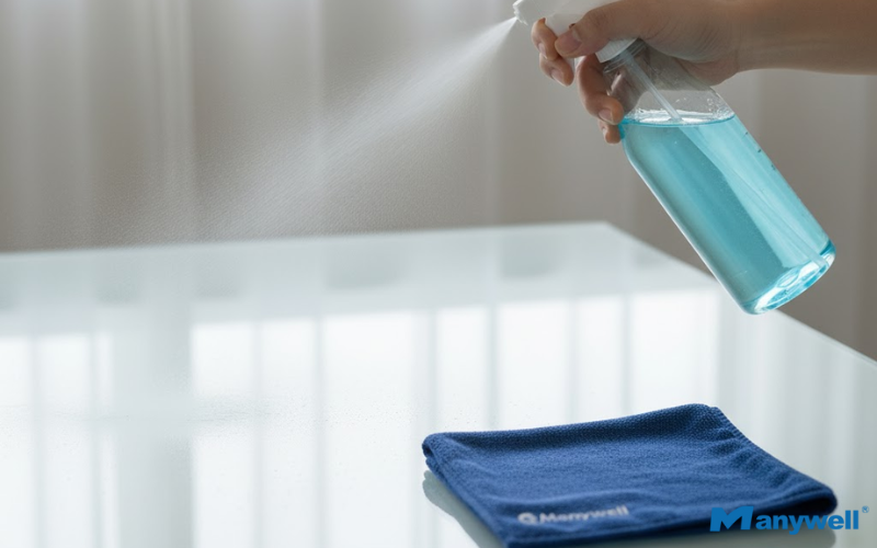 Blue liquid sprayed on window