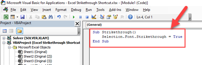 Excel Strikethrough VBA code