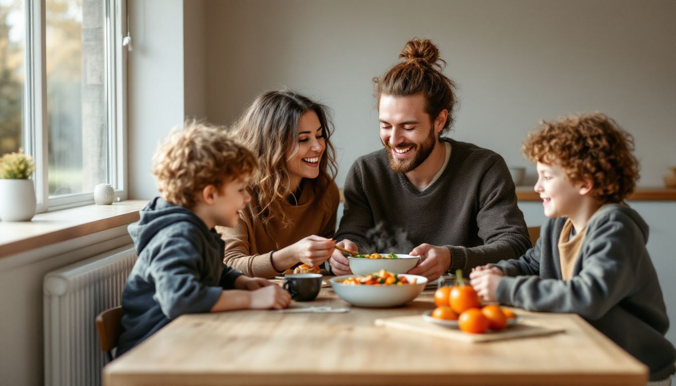 A family gathering, appreciating the moments together while living with less.