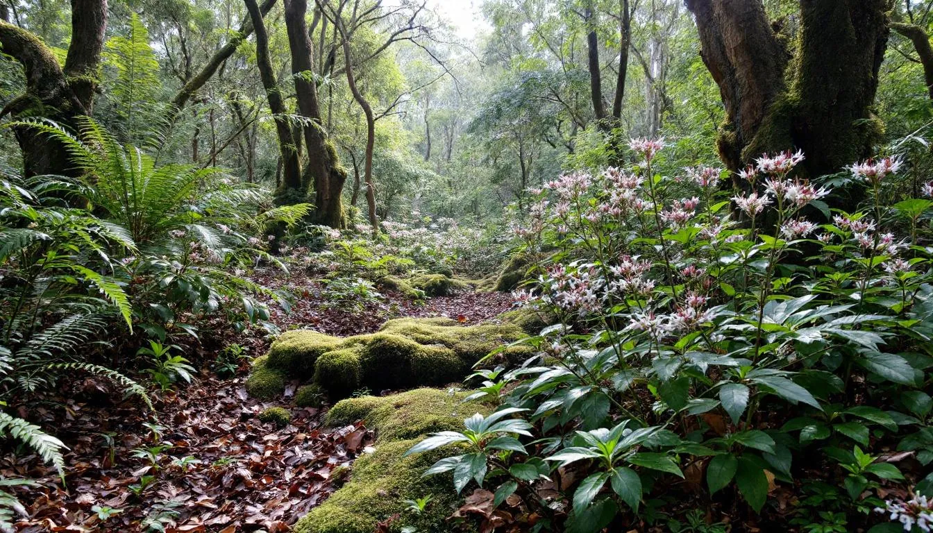 The image depicts the lush bushland environment of Australia's east coast, where Leptospermum species flourish, providing a natural habitat for bees that produce the unique Australian manuka honey. This pristine landscape showcases the vibrant flora, essential for the creation of honey known for its potent antibacterial properties and numerous health benefits.