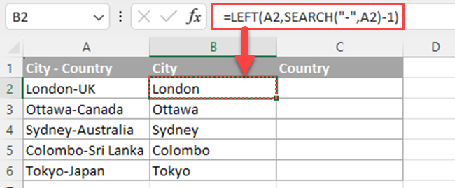 How to split cells in Excel using the LEFT function