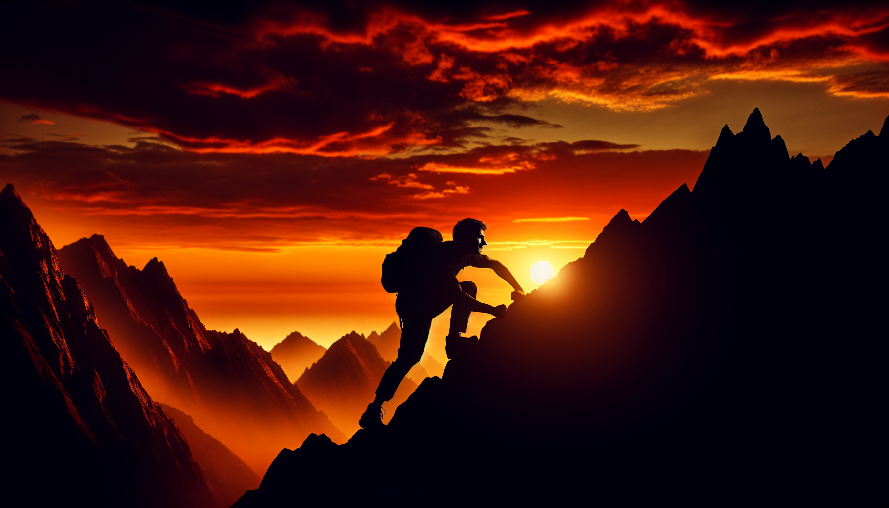 Illustration of a person climbing a mountain, symbolizing perseverance to overcome challenges.