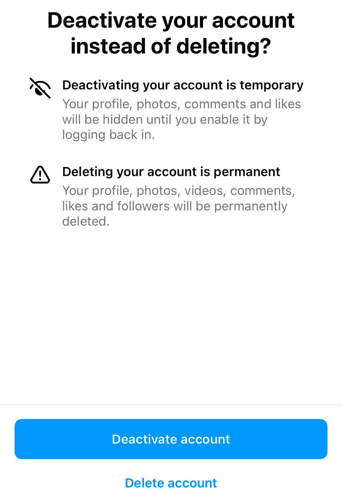 Screenshot of Deactivation