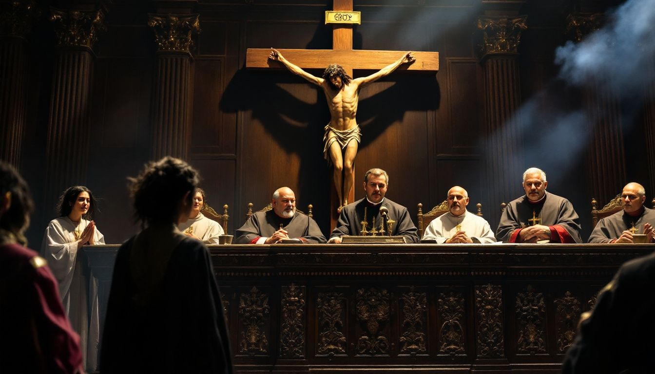 Un tribunal eclesiástico evaluando un caso de nulidad matrimonial eclesiástica.