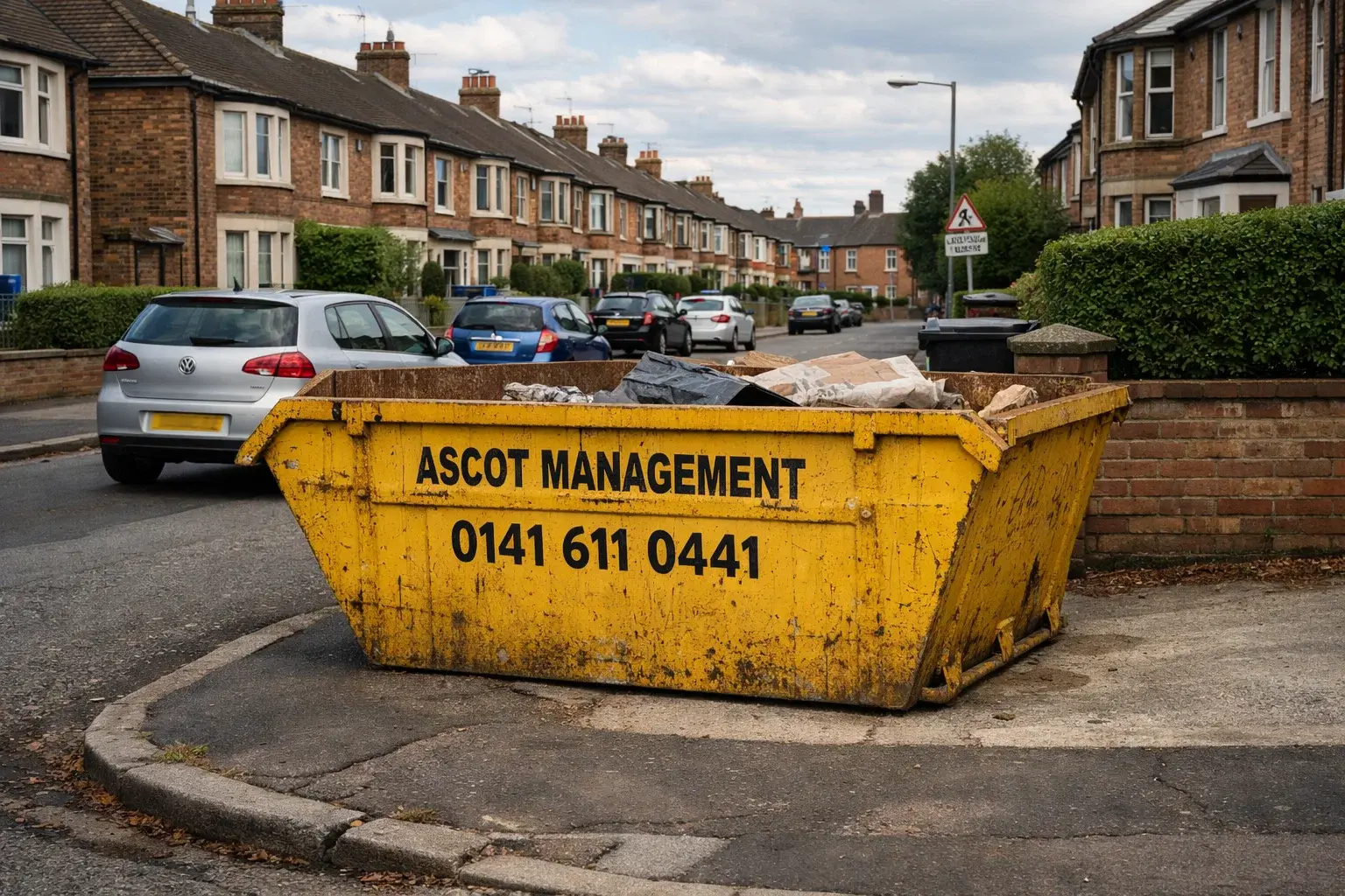 Ascot Management skip placed outside a residential property showing placement considerations and access