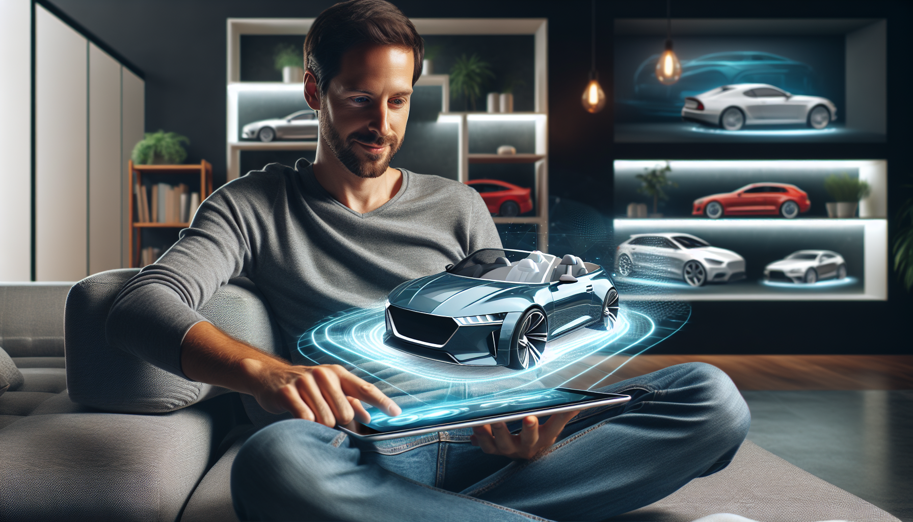 A person using a tablet to explore virtual car showrooms