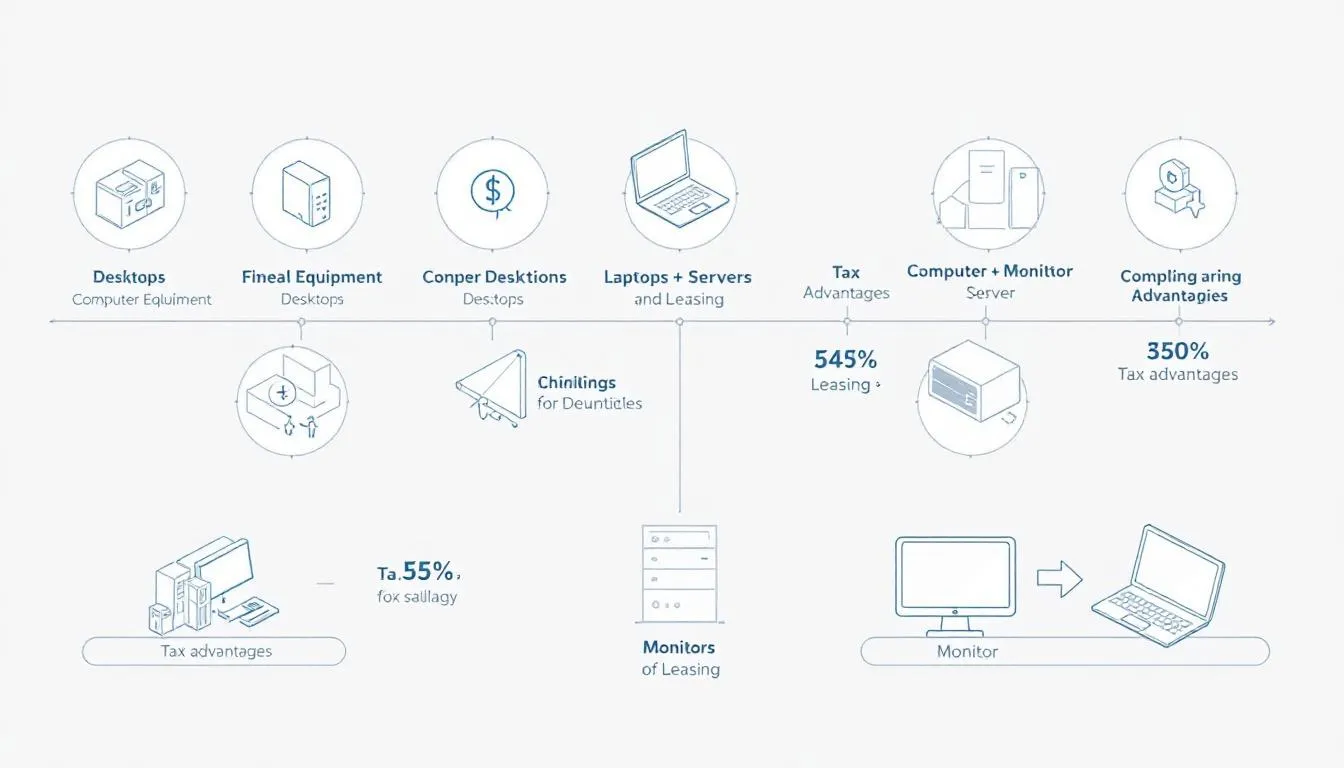 Une illustration montrant différents types de matériel informatique en leasing.