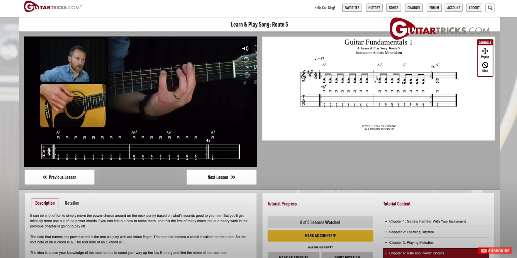A screenshot from Guitar Tricks.