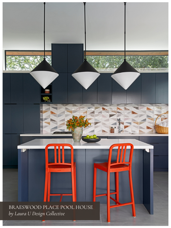 colorful furniture in the Braeswood Place pool house
