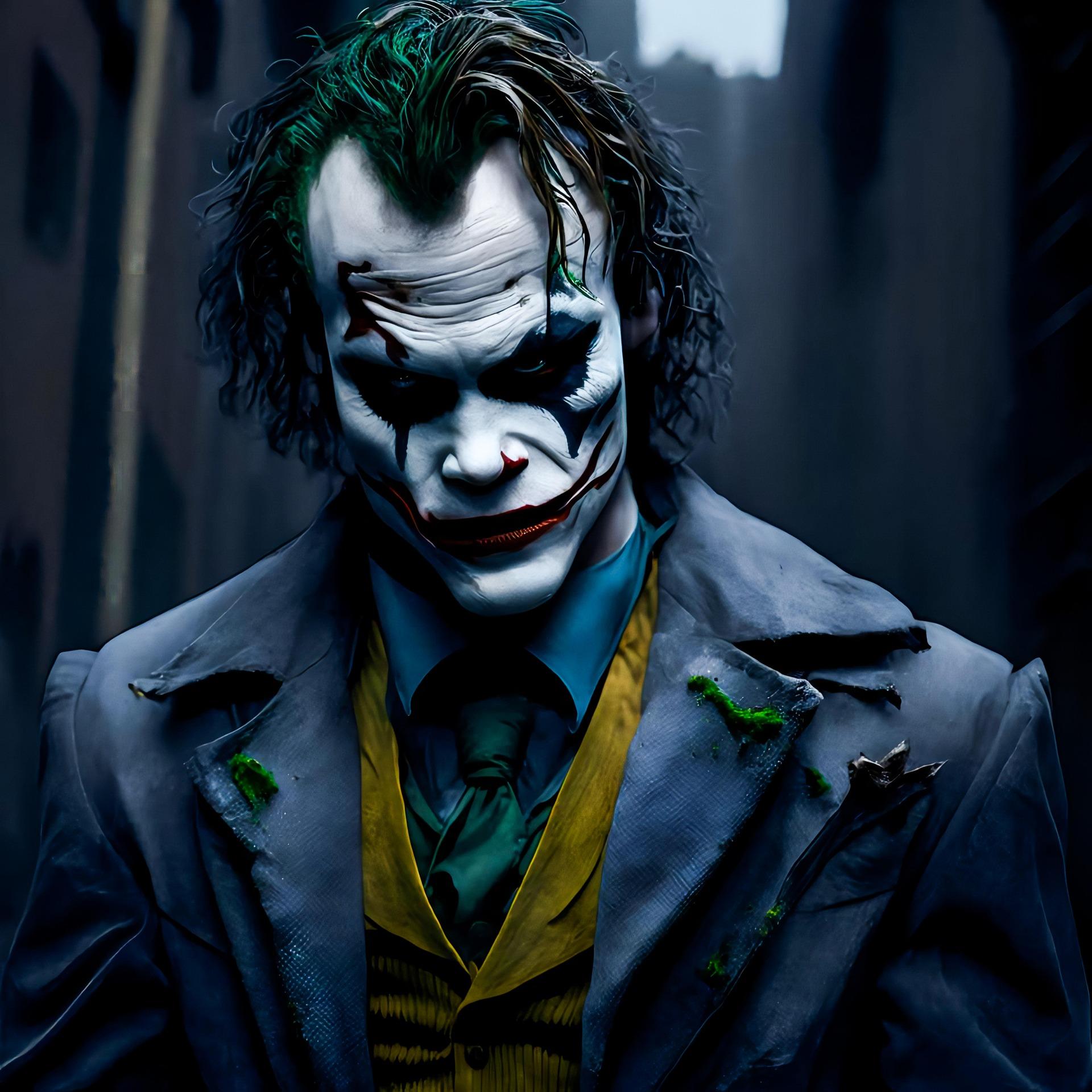 The joker looking into the camera straight faced